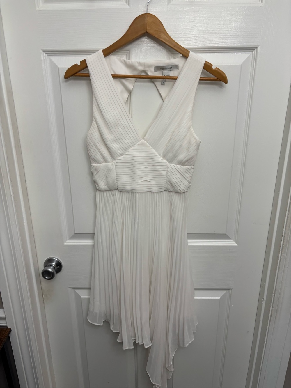 Max & Cleo Ivory Asymmetrical Pleated Dress